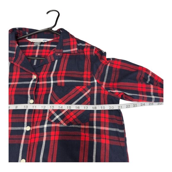 Old Navy The Classic Shirt Womens L Red & Navy Plaid Button-Up Long-Sleeve Shirt - Picture 5 of 13